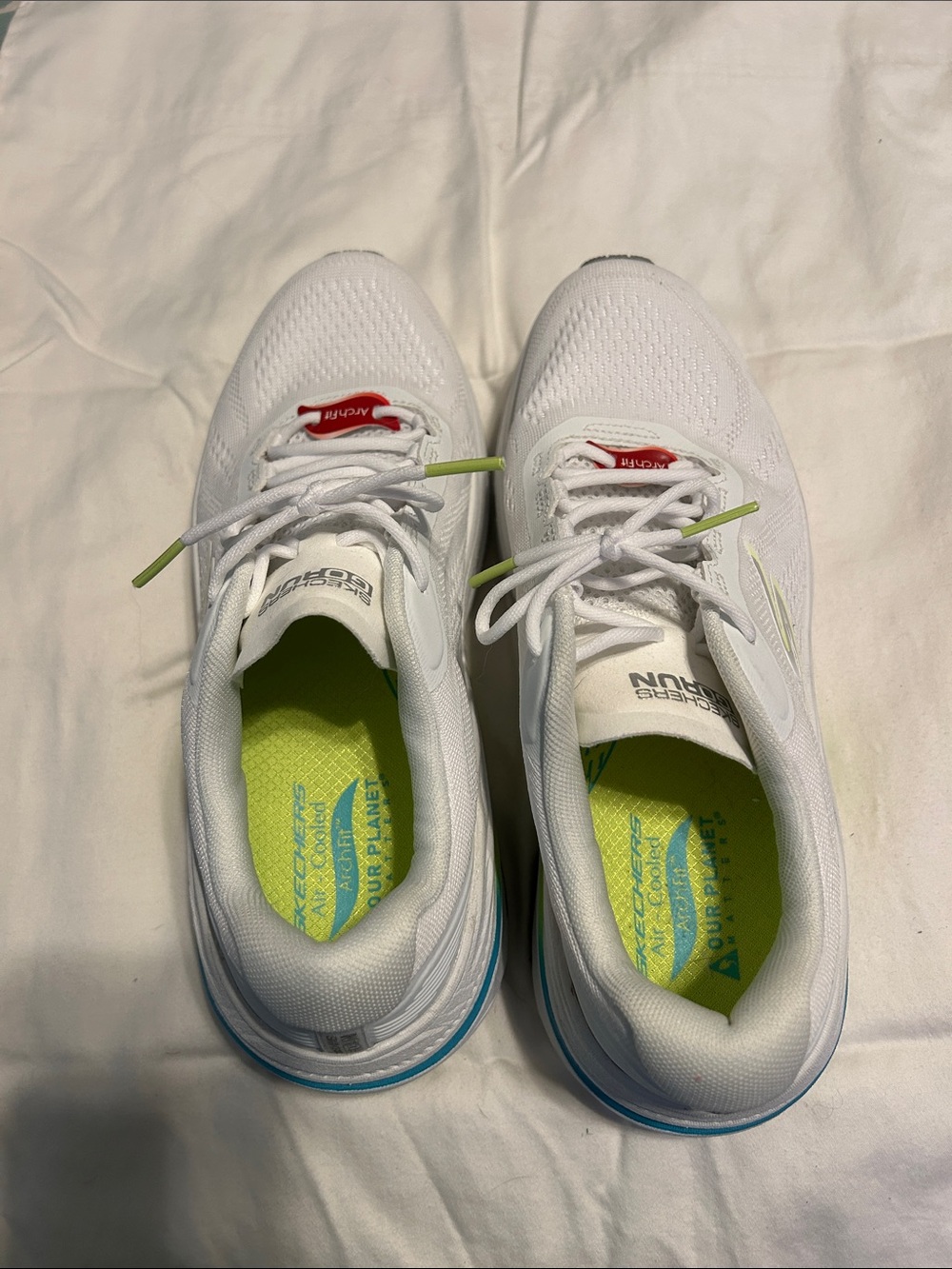 Skechers White Sneakers with Lime and Blue Accents NWOT